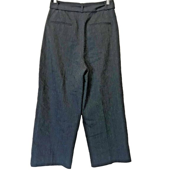 United Arrows Wide Leg Pants Women Blue Linen Elegant High Rise Size 36 xs - Picture 7 of 11